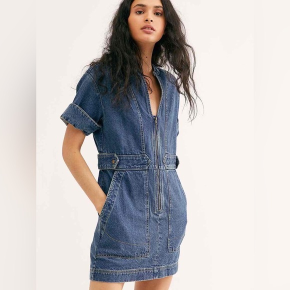 Free People Dresses & Skirts - Free People “Dream On Denim Mini Dress” Size M NWT